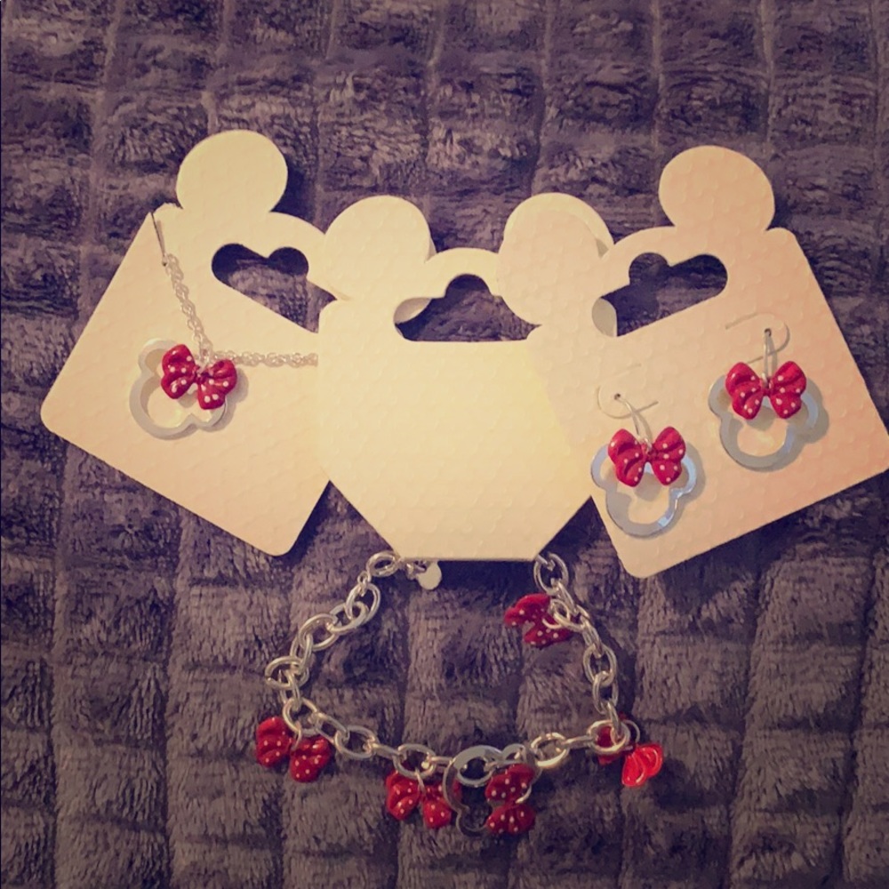Disney necklace, bracelet, earrings